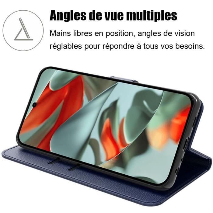 Coque + 2 Verres Trempés pour Google Pixel 9 Pro XL, Anti-Rayures Porte-Carte Synthécuir Souple - Bleu Marine