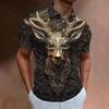 Men's Retro Polo Shirt 3D Animal Print Golf Short-sleeved T-shirt Quality Fashion Trend Short-sleeved Polo Shirt T-shirt