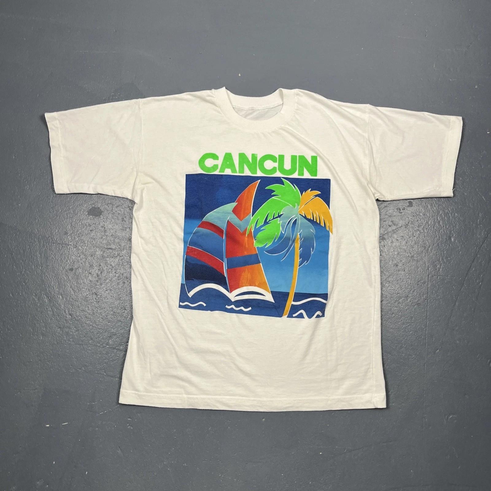 

Vintage Cancun Mexico Graphic Tshirt White XL Unisex Casual Beach VTG Vacation S