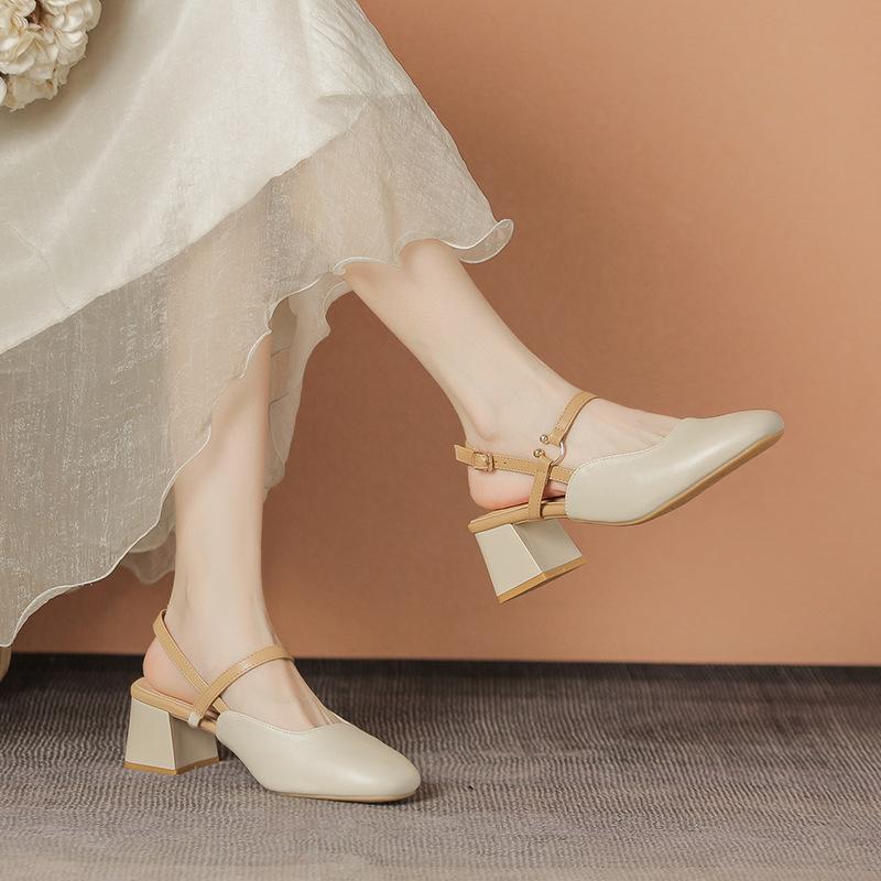 Baotou Sandals Women's Summer Single Shoes with Skirts with Thick Heels Mary Jane Shoes Women's Thick Heels