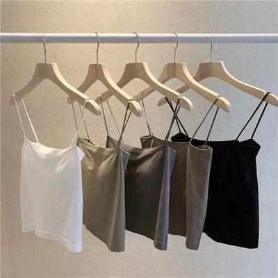 Einfarbiges Camisole für Damen mit festem Brustpolster zum Außentragen, Oberteil ohne Bügel, dünner Träger, Basic-Langtop