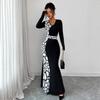 Spring New Women's Clothing Sexy Evening Dress European and American Style Black and White Contrasting Color Dress