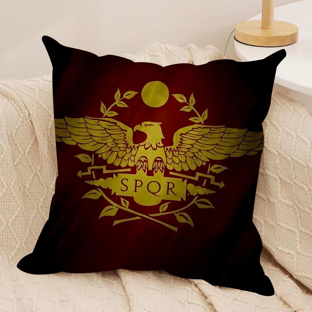 Gold Imperial Eagle Rome Spqr Cushion Cover Silky Short Plush Invisible Zipper Dustproof Sofa Pillow Case For Home Decor