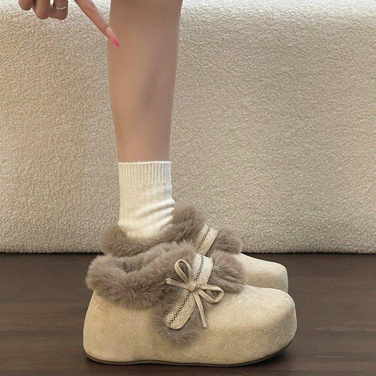Winter Cotton Shoes New Year's Thick-soled Heightened Piled Thickened Warm Snow Small Fluffy Birkenstocks