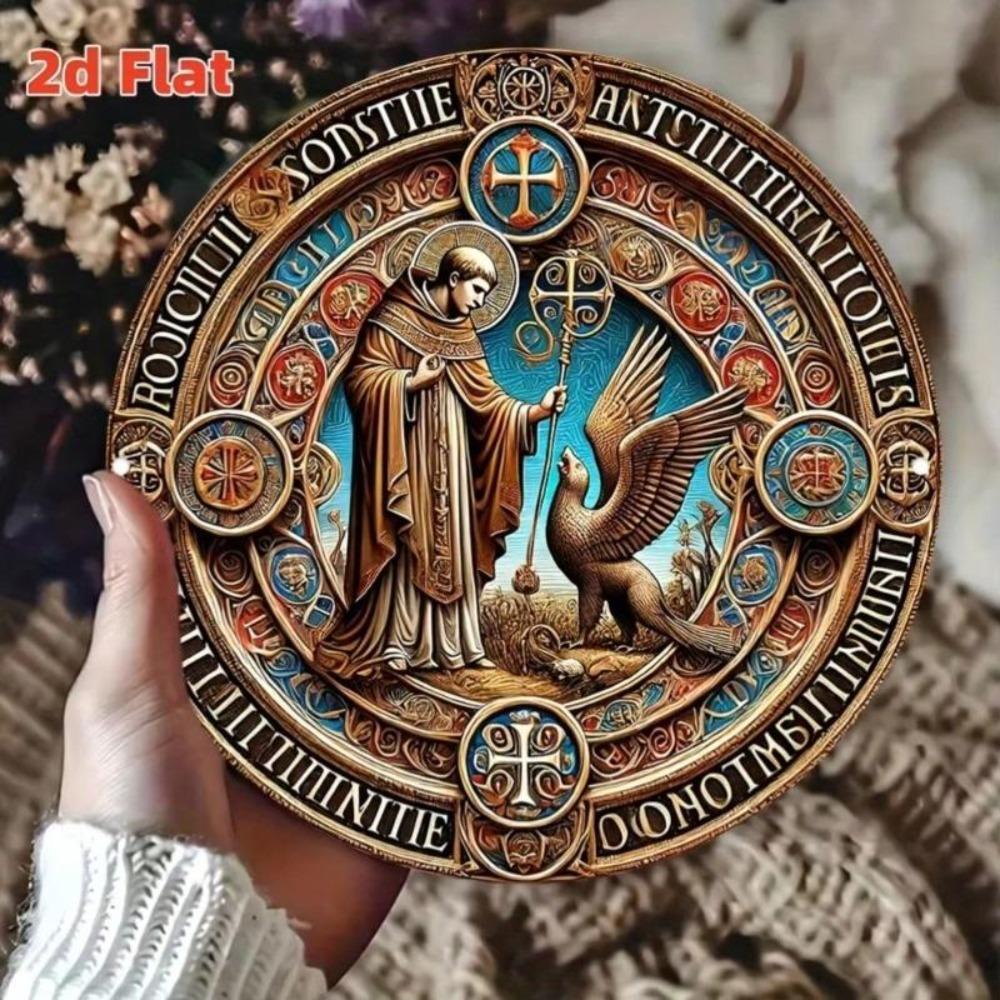 Vintage Religious Wall Art Saint Benedict Metal Tin Sign Decor for Home Bar Cafe