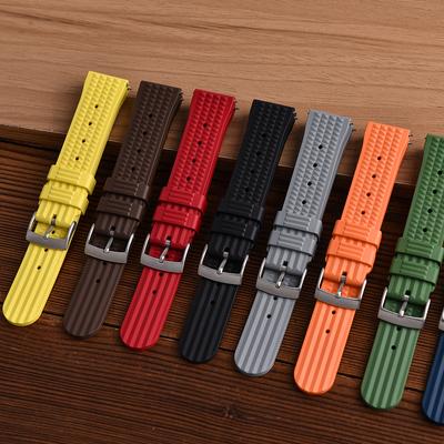 FKM Gummi Waffel Uhrenarmband 18mm 20mm 22mm Fluorkautschuk Universal Taucher Wasserdicht Bequem Sport Schnellverschluss Uhrenarmbänder