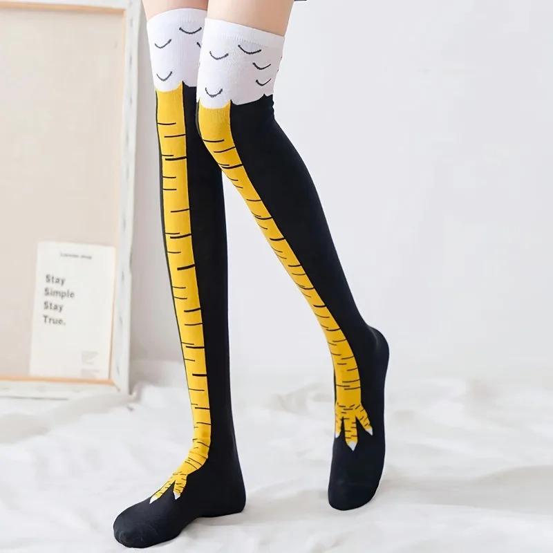 Chicken Leg Pattern Knee High Socks Soft Stretchy Stockings for Women Funny Novelty Halloween Party Cosplay Costume Daily Wear
