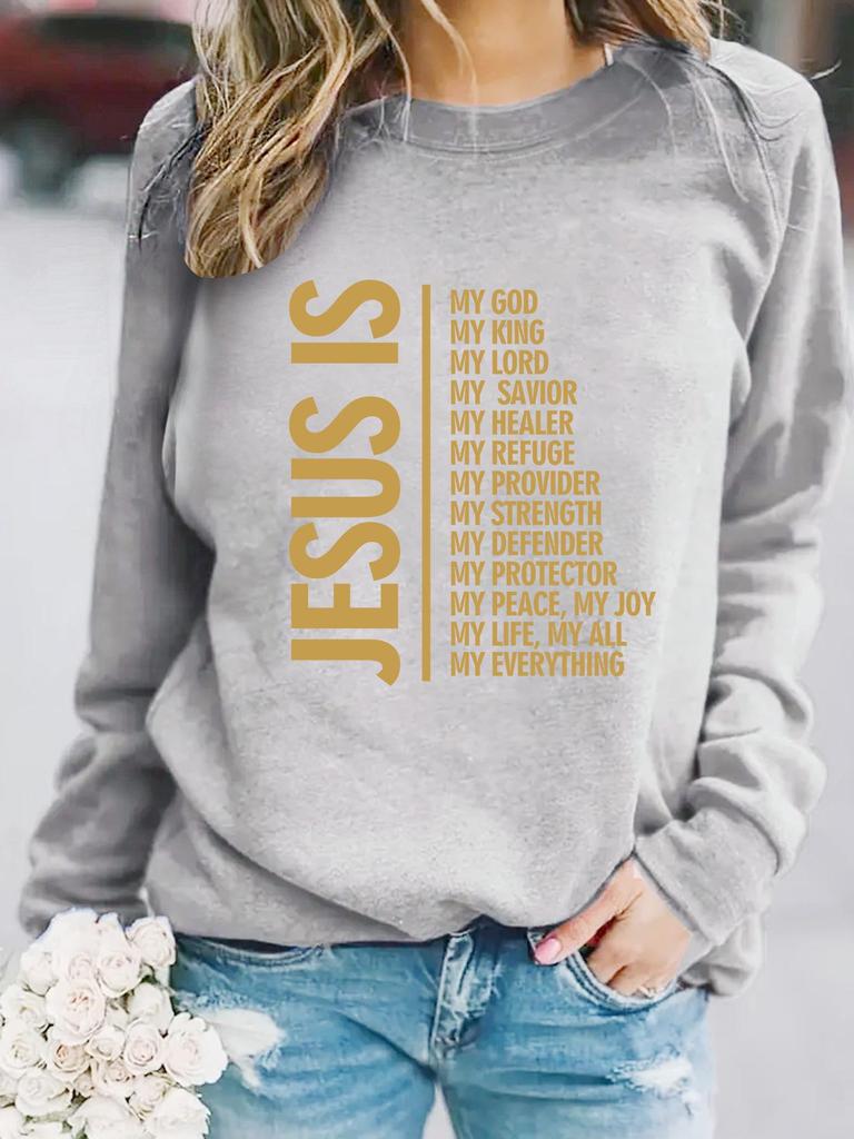 Women's Casual Long-Sleeve Slogan Print Round Neck Pullover Hoodie