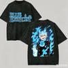Blue Exorcist Rin Okumura Blaue Flamme Doppelseitig Vintage Gewaschen Schwarz Anime Grafik T-Shirt Unisex Oversized Y2K Streetwear Tee