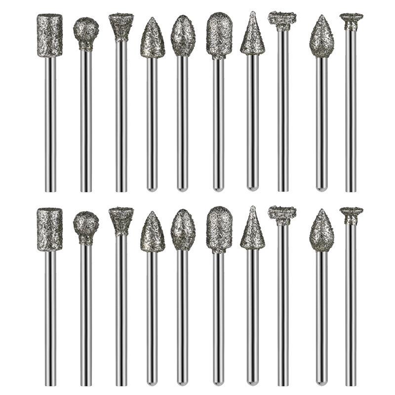 Coarse Grit Diamond Grinding Heads, 46 Mesh, 3mm Shank, 20 Pieces for Jade and Emerald Polishing