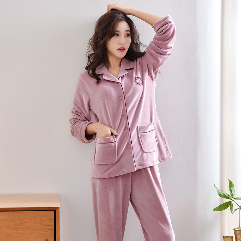 Coral Fleece Pajamas Women'S Autumn And Winter Long-Sleeved Flannel Large-Size Loungewear Spring And Autumn Island Fleece Warm Suit
