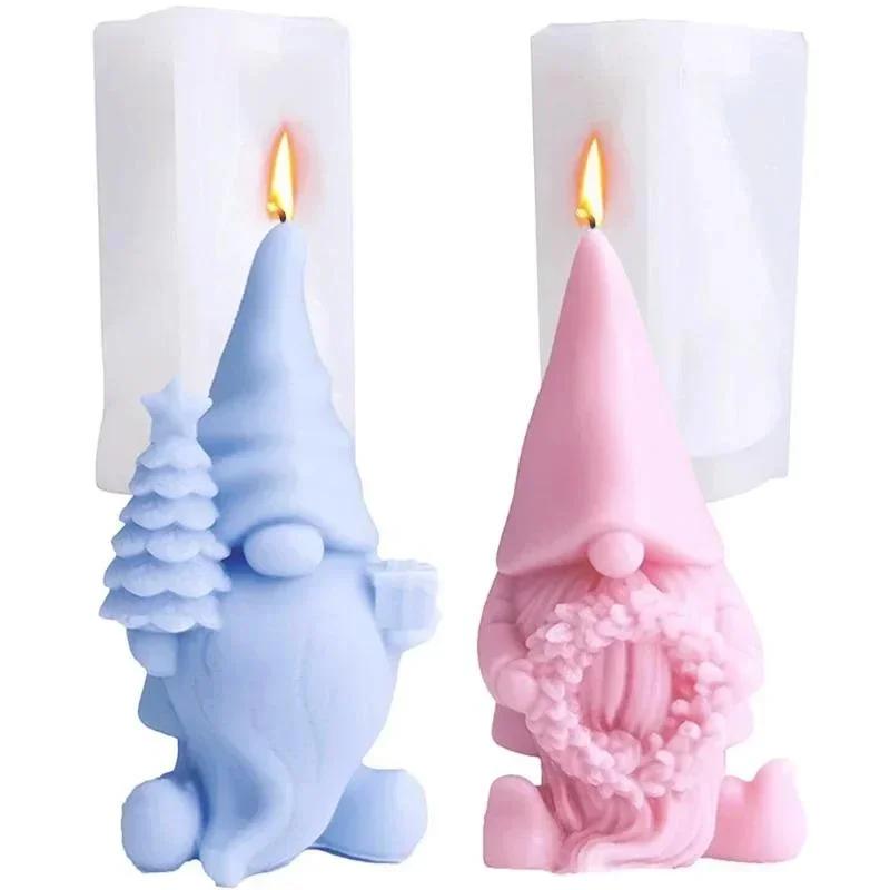 Christmas Tree Wreath Santa Claus Silicone Candle Mold DIY Long Hat Garland Dwarf Plaster Resin Soap Making Party Small Tools