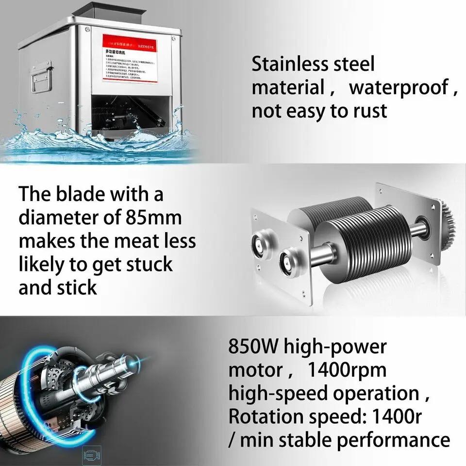 850W Commercial Stainless Steel Electric Meat Slicer Household Meat Grinder Automatic Fish Vegetable Cutter Fillet Shredded Cut