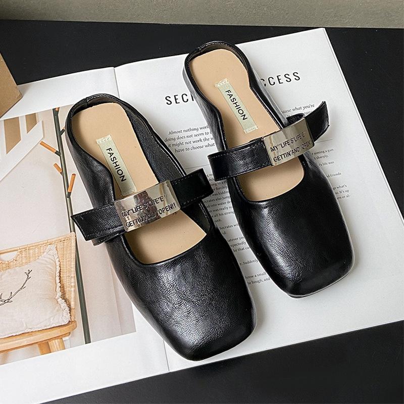 Mary Jane Bag Head Half Slippers Women's Outer Wear 2025 Spring and Autumn New Flat Bottom One Pedal Shoes Single Shoes