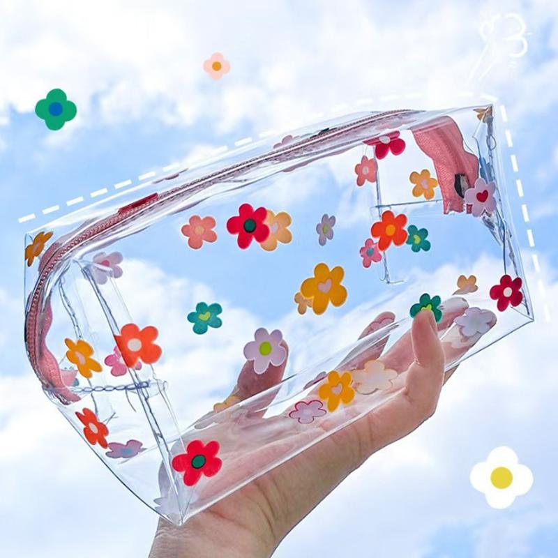 

PU Waterproof Cosmetic Bag Large Capacity, Frosted Transparent Travel Organizer for Swimming Wash Bag A