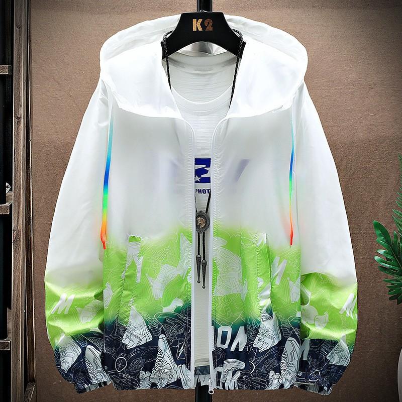 Trendy Gradient Print Hooded Windbreaker Jacket with UV Protection