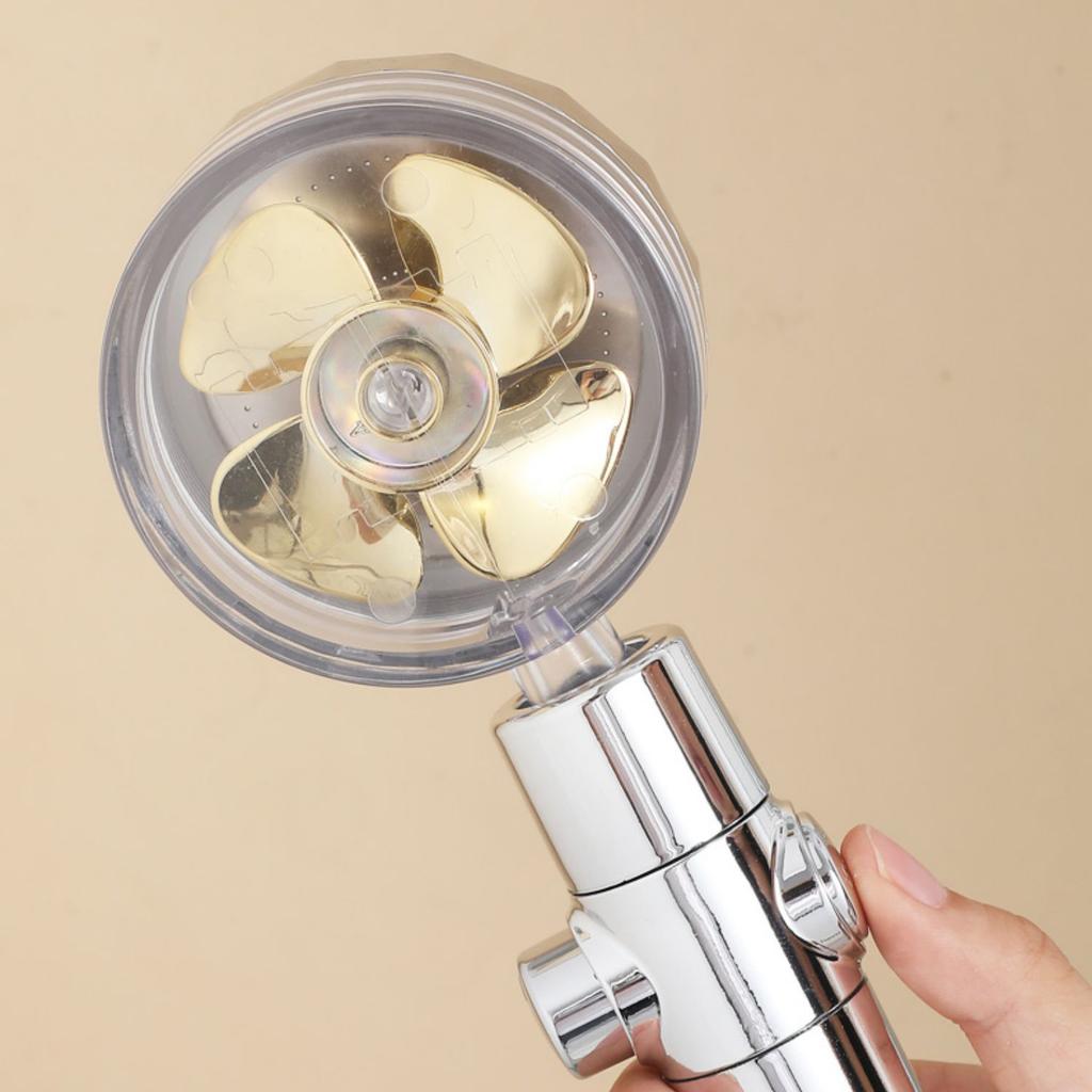 Shower Head Water Saving Flow 360° Rotating W/Fan ABS High Pressure Spray Nozzle
