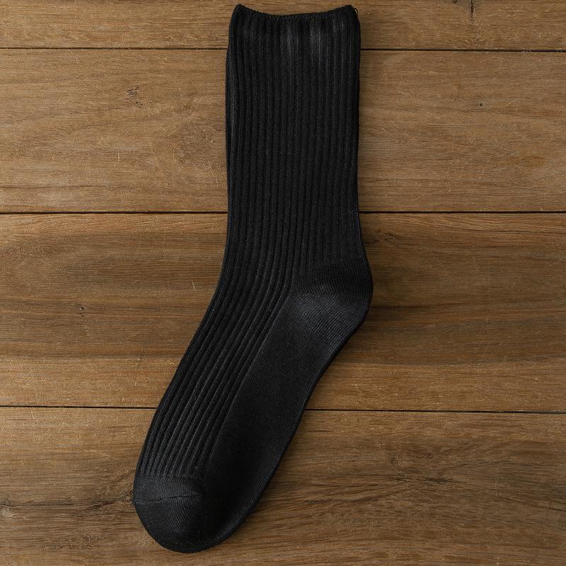 Women's Mid-Tube Korean Style White Socks - Solid Color, Double Needle Pile for Spring, Autumn, and Winter