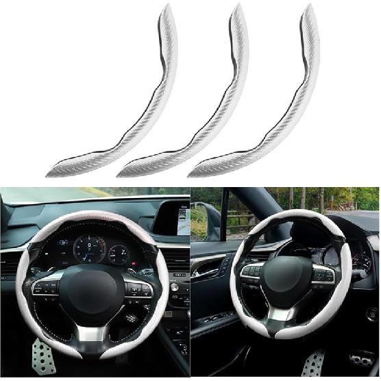 Mandark 3PCS Carbon Fiber Car Steering Wheel Cover, Anti-Skid Leather Vehicle Segmented Steer Wheel Protector, Auto Interior Protection Guard