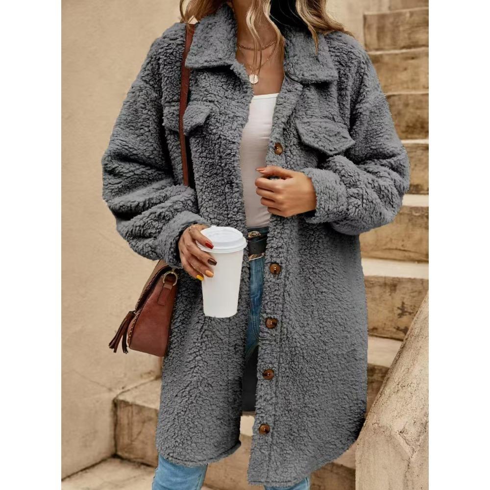 New Winter Snap-front Pullover Plush Coat - Loose and Elegant Long Coat for Women