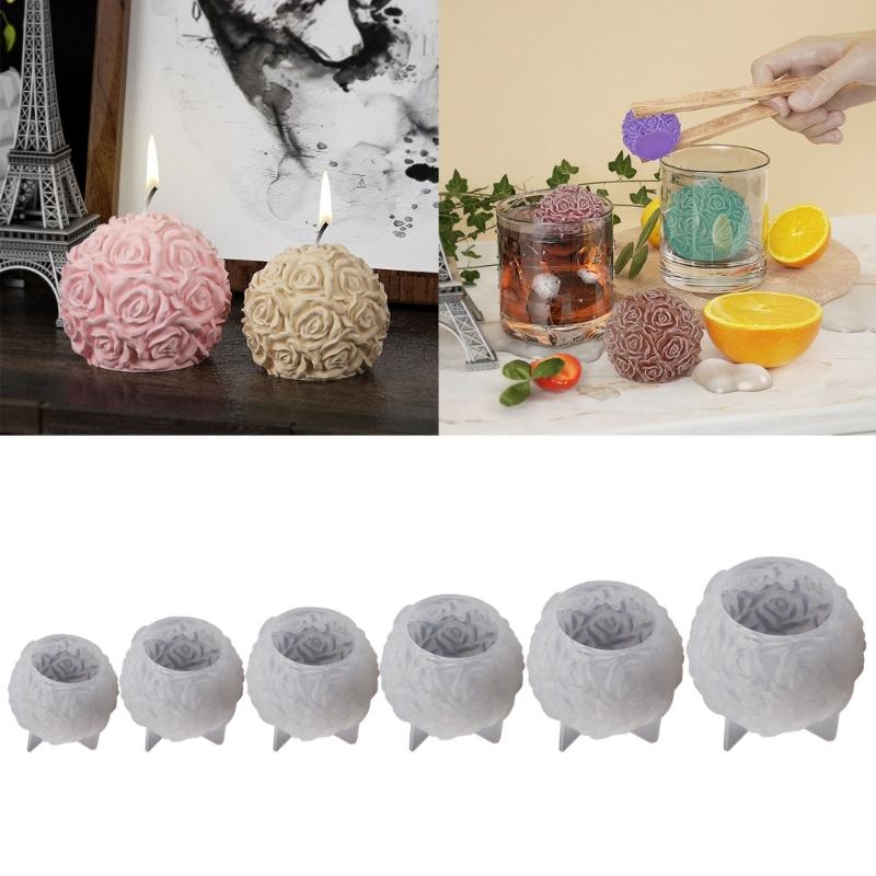 Large Silicone Candle Mold for DIY Flower Rose-Ball Shape Scented Candle Wax Mold Handmade Plaster Resin Soap Craft Mold