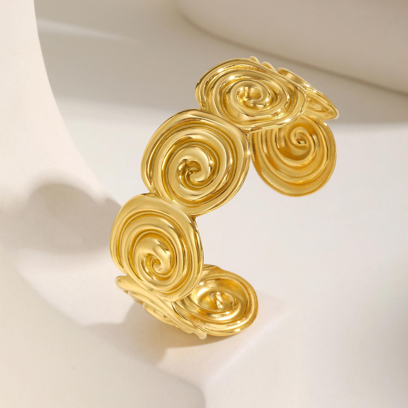 

Exquisite Stainless Steel Daisy Opening Cuff Bracelet for Women,Gold Color Spiral Pattern Bracelet,Waterproof Jewelry Gift