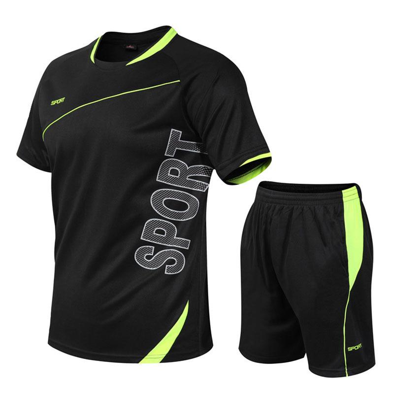 Men s Summer Sports Suit Breathable Quick-drying T-shirt Shorts Two-piece Set M чёрный