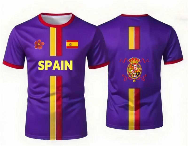 Fashion Spanish Flag Graphic Football T Shirts Summer Trendy National Emblem 3D Printed Jersey Cool Streetwear Oversized Tees