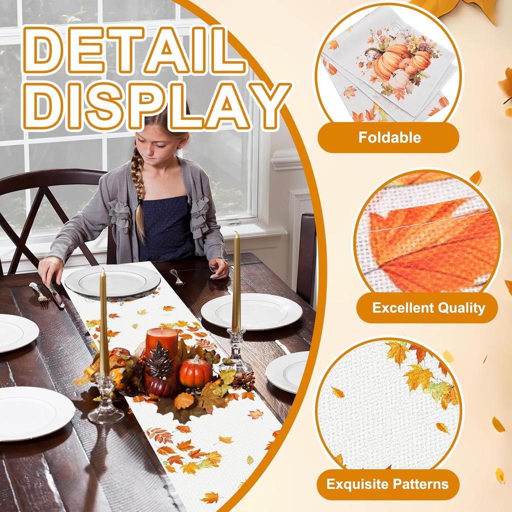 72 x 13 Inch Fall Pumpkin Table Runner - Autumn Harvest Pumpkin and Sunflower Pattern for Thanksgiving Day, Home Gatherings, Kitchen, Mantel, Dining