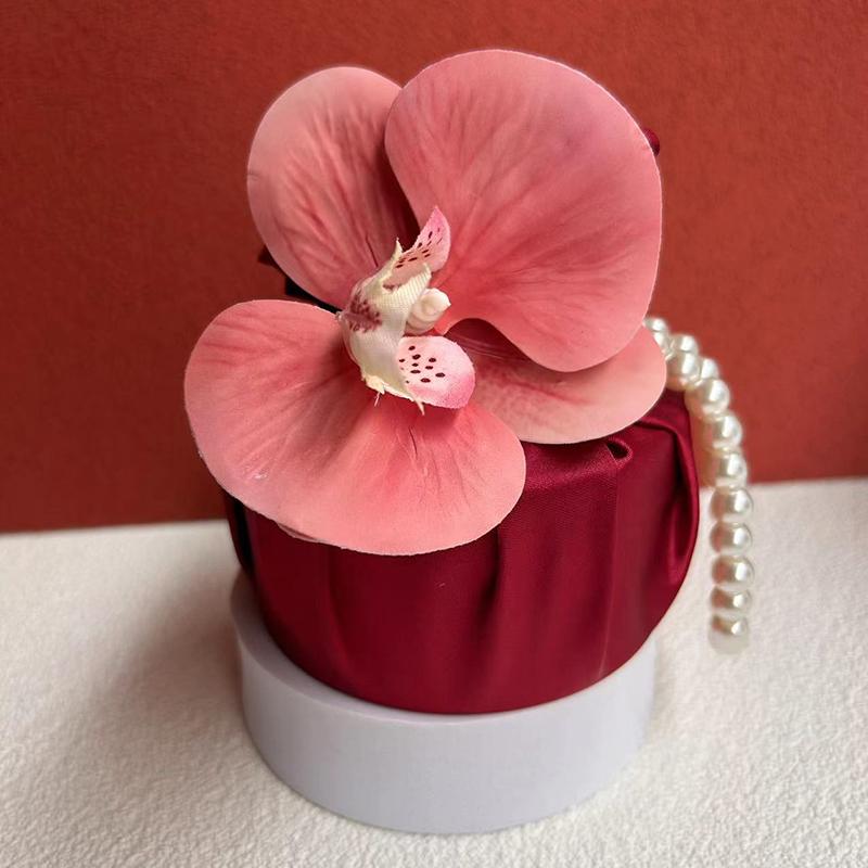 Fabric Flower Knot Bag Satin Silk Orchid Handbag Jewerly Packaging Box Wedding Candy Bag