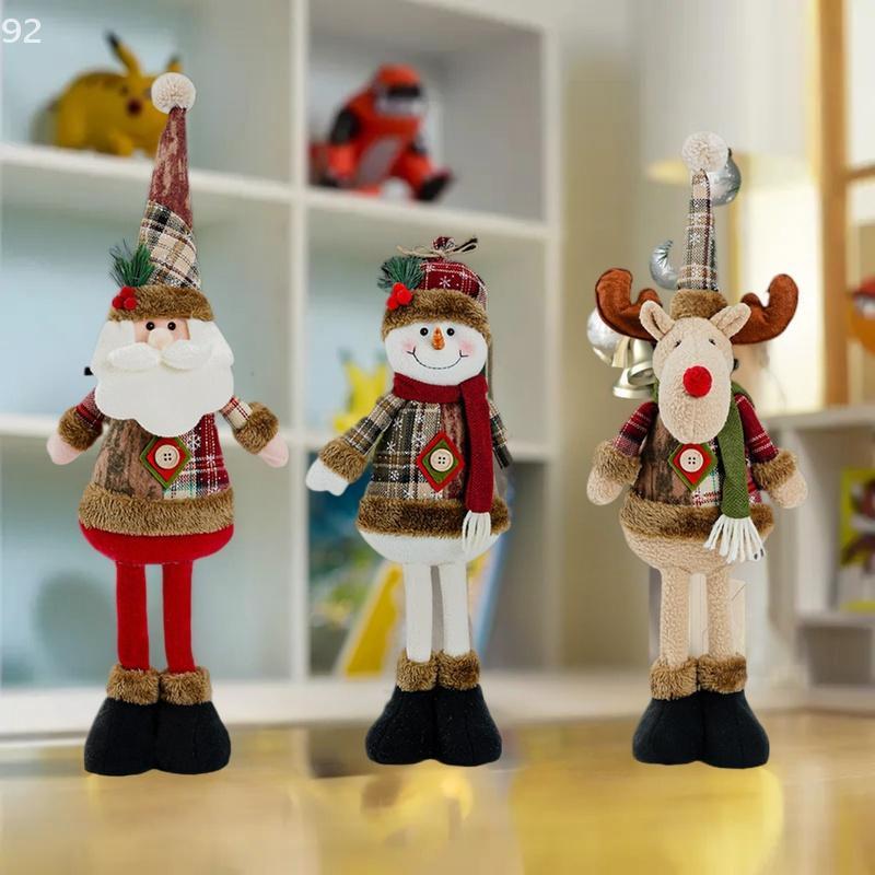 Retractable Christmas Decorative Dolls Set Reindeer Snowman Santa Claus Standing Ornaments Merry Christmas Home Party Decor