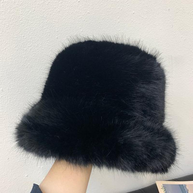 Womens Faux Fur Bucket Hat Warm Earflap Cap Winter Stylish Fluffy Face Slimming