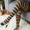 Damen 50D Nylon Blickdichte Strumpfhose mit breiten Streifen, für Erwachsene, Halloween, Horizontale bunte Streifen, Strumpfhose für Cosplay und tägliches Tragen