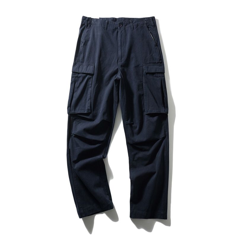 American vintage Heavy Cotton Multi-pockets Loose Overalls Men s Spring and Summer Straight Pants Foreign Trade Men s Casual Pants Navy blue L