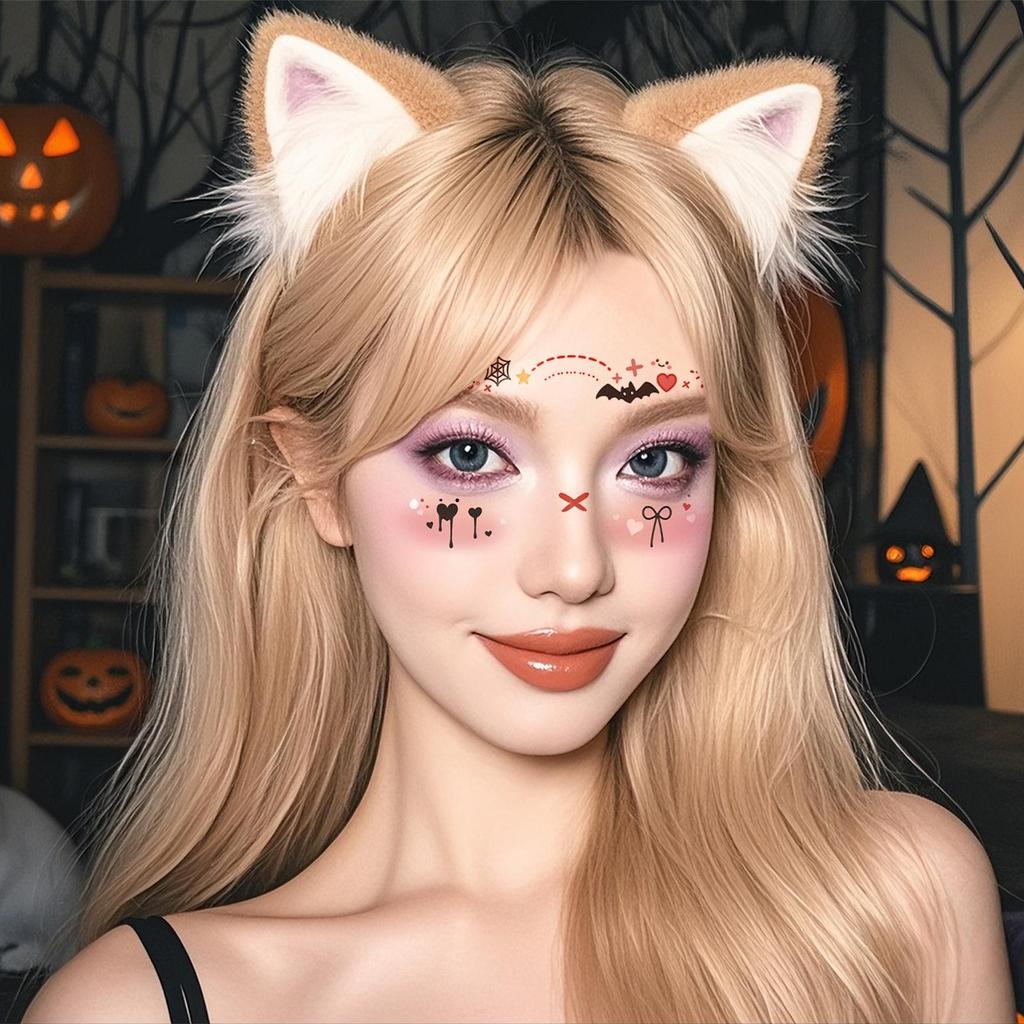 Waterproof Halloween Ghost Face Tattoo Stickers - Cute, Sweatproof Party Makeup