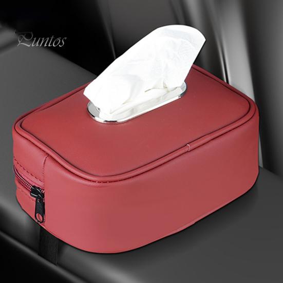 Car Tissue Holder Storage Box Zipper Closure Solid Color Easy To Clean Hanging Paper Towel Storage Box Car Interior Decor