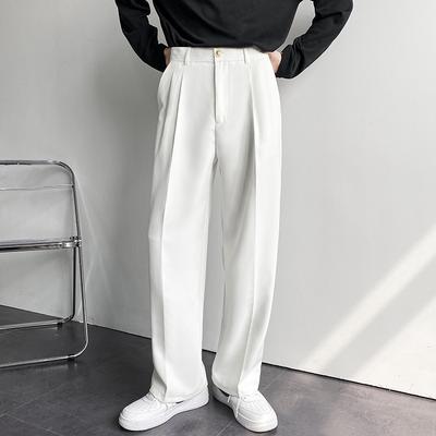 Herren Lockerer Koreanischer Stil Lässige Weiße Weitbein-Hose Bodenlange Hose Neuer Koreanischer Stil Drapierter Gerader Anzug