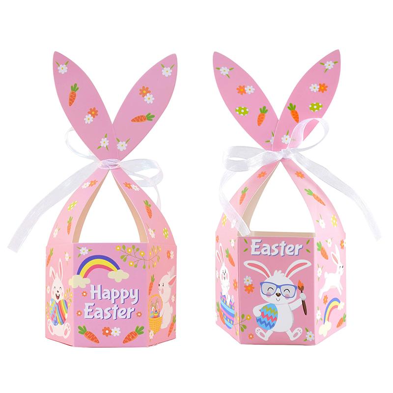 WTEMPO Cute Rabbit Ear Design DIY Foldable Printed Gift Boxes Easter Paper Baskets Spring Party Festive Decor Treat Boxes Hand-held Universal Boxes