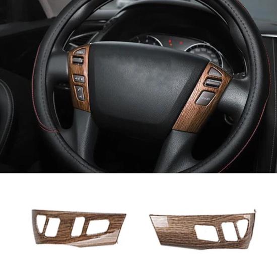 Steering Wheel Button Cover Trim 2pcs For Nissan Armada Y62 2017-2020 Wood Grain