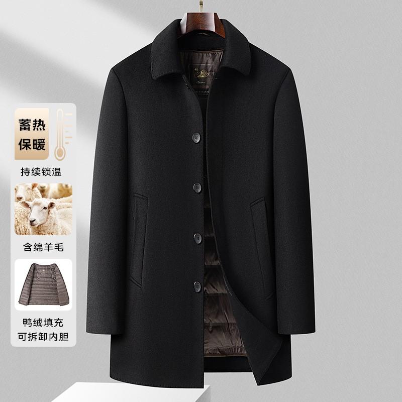 Mens Reversible Wool-Blend Coat With Removable 90% White Duck Down Liner Mid-Length Warm Winter Outerwear