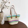 Large Capacity Stripe Woven Tote Bag Lightweight Summer Beach Handbag Shopping Straw Bag  Daily