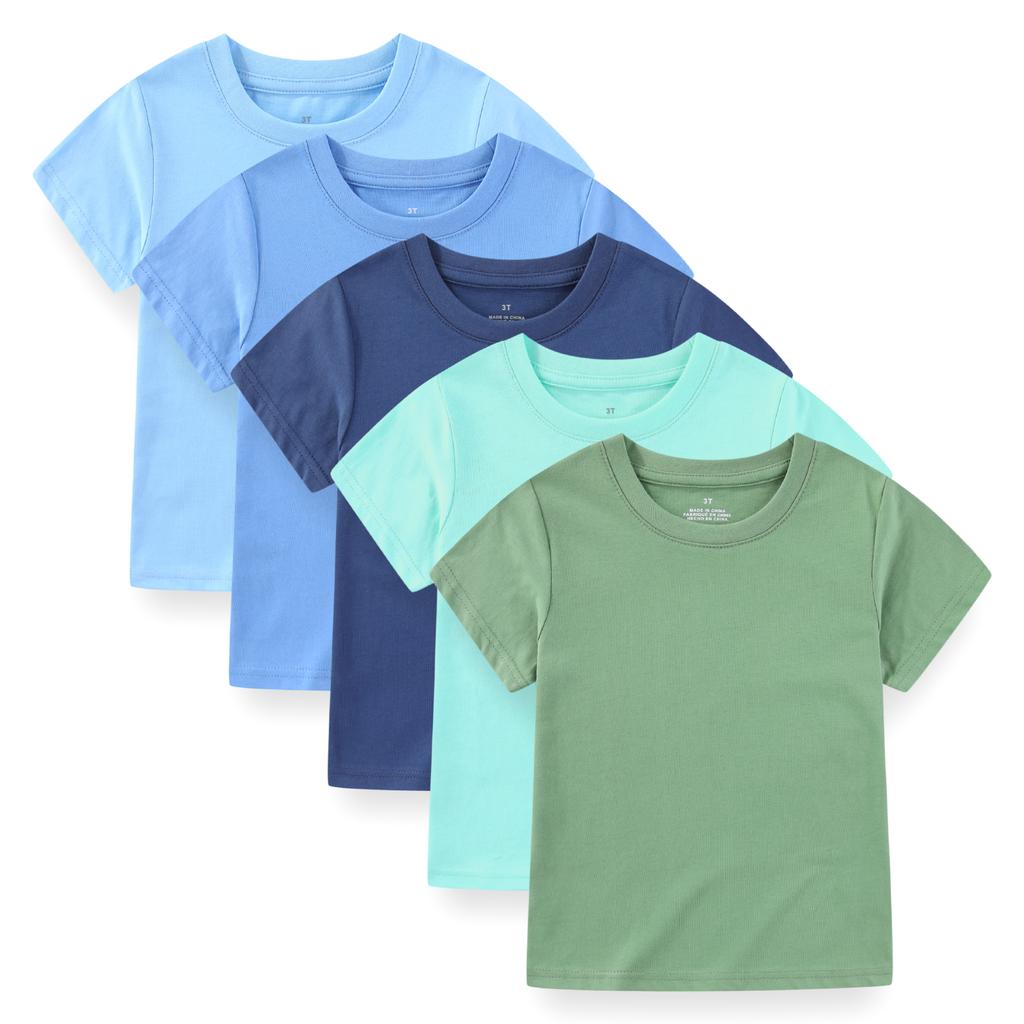 KIDDIEZOOM 5 Pcs Fashionable and Comfortable Short Sleeved T-shirt for Infants and Young Children, Boys and Girls, 100% Pure Cotton Newborn Clothing