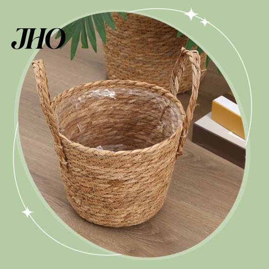 Natural Planter Basket Wicker with Handles Indoor Outdoor Plants Rattan Woven Rustic Plant Pot Home Living Room Balcony Garden Round Decorative Flower