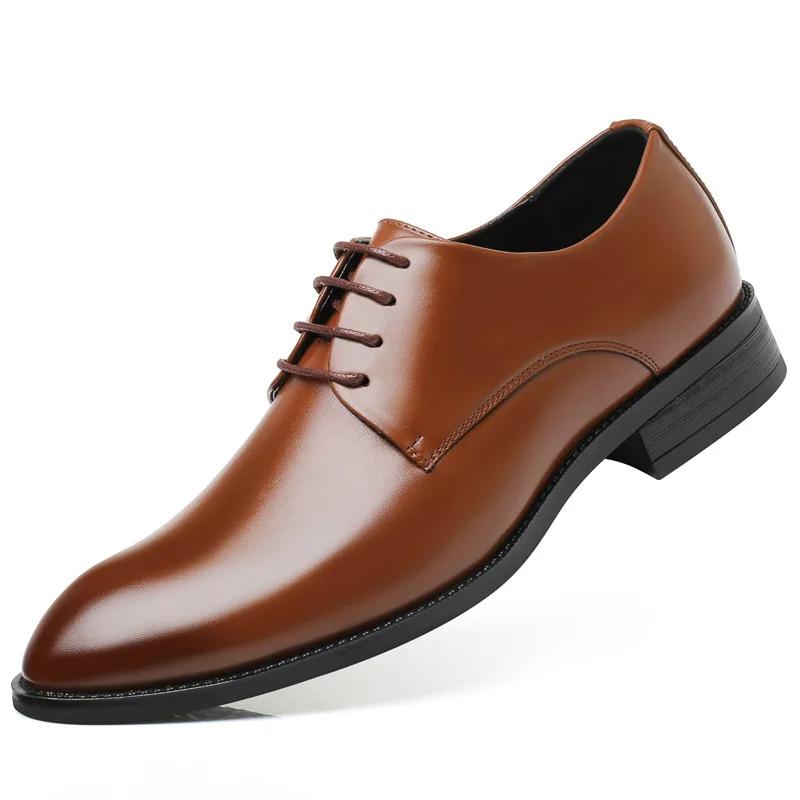 Fashion Spring Autumn Leather Men's Dress Shoes Fashion Casual New Designer Solid Color Korean Lace Big Size Shoes for Men