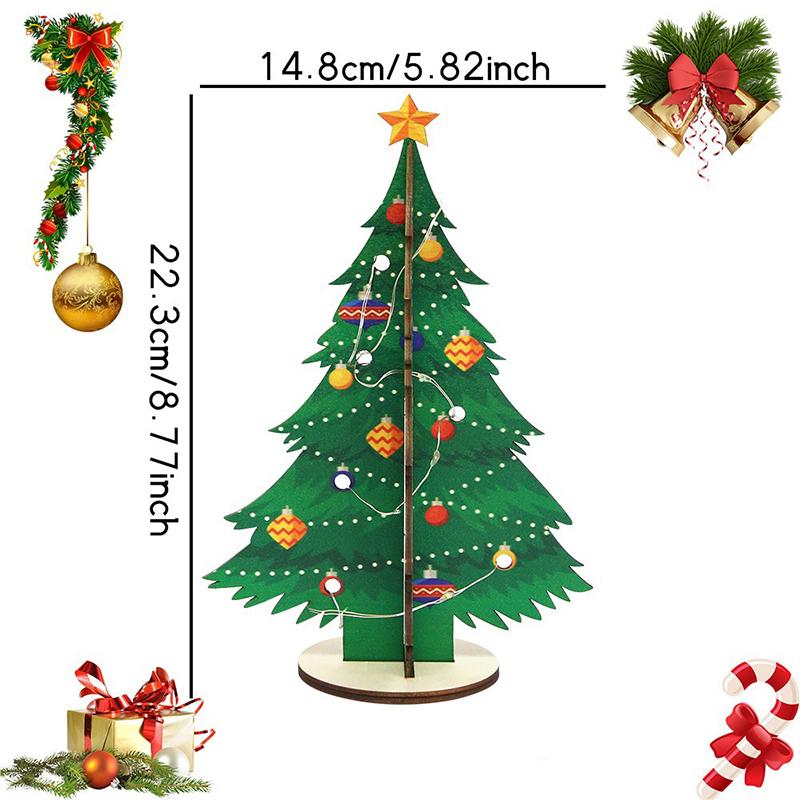 New Glowing Christmas Tree Home Desktop Decoration Wooden Christmas Decoration Accessories Led Lights 3D Ornaments Holiday Gift