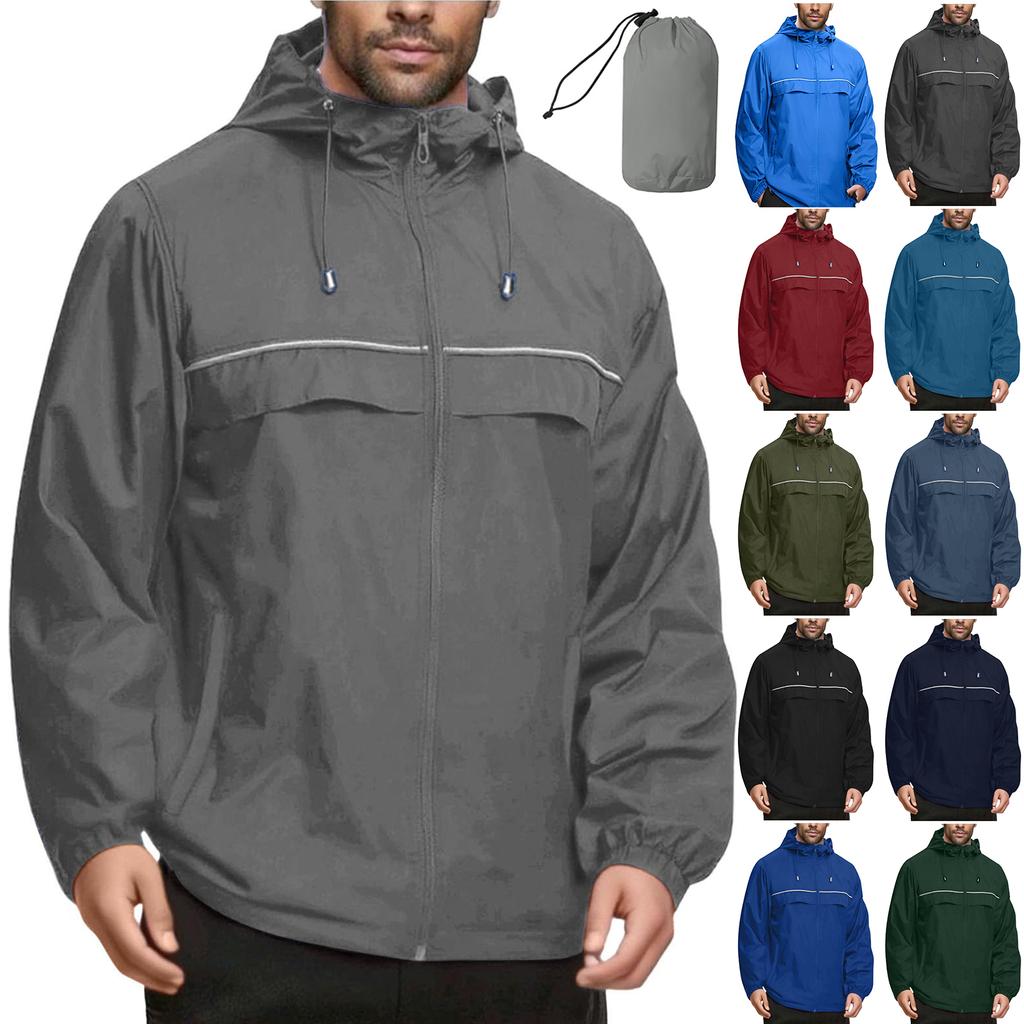 Men Waterproof Windbreaker, Lightweight Hooded Raincoat For Daily Casual
