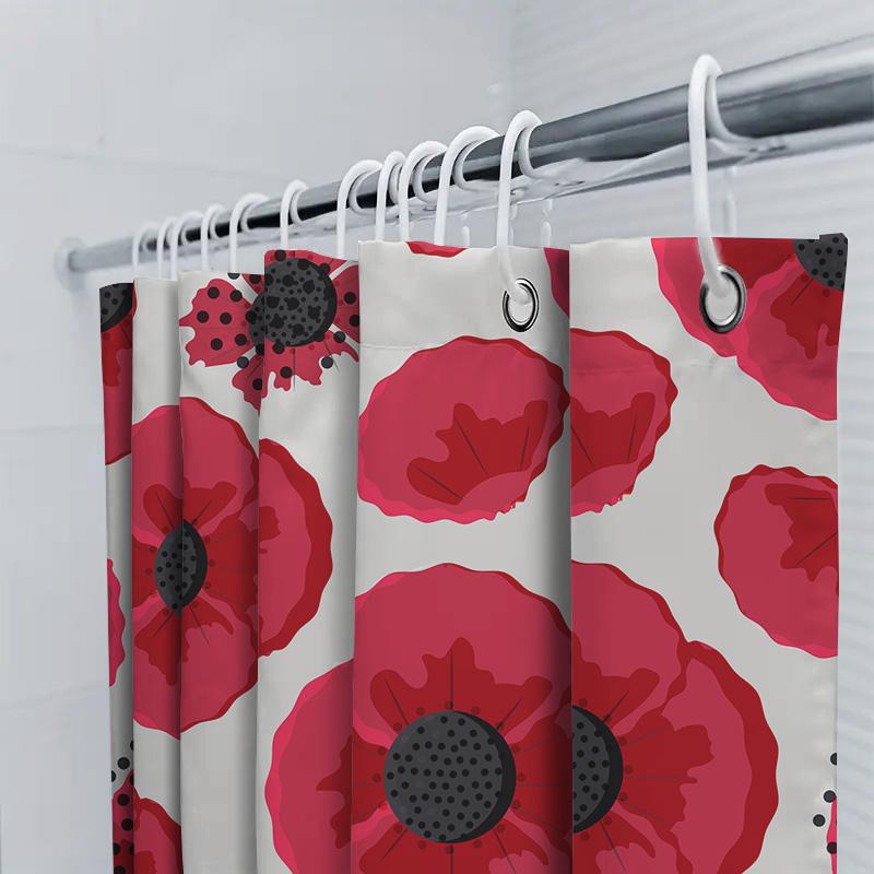 Mohnblumenmuster Duschvorhang Rote Blume Heimdeko Badezimmer Wasserdichtes Gewebe Modernes Design Dekoration Für Küche Oder Büro (Wa