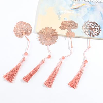 Plant Vein Bookmark with Exquisite Tassel Hollow Design Classical Metal Leaf Page Marker Teacher Student Gift