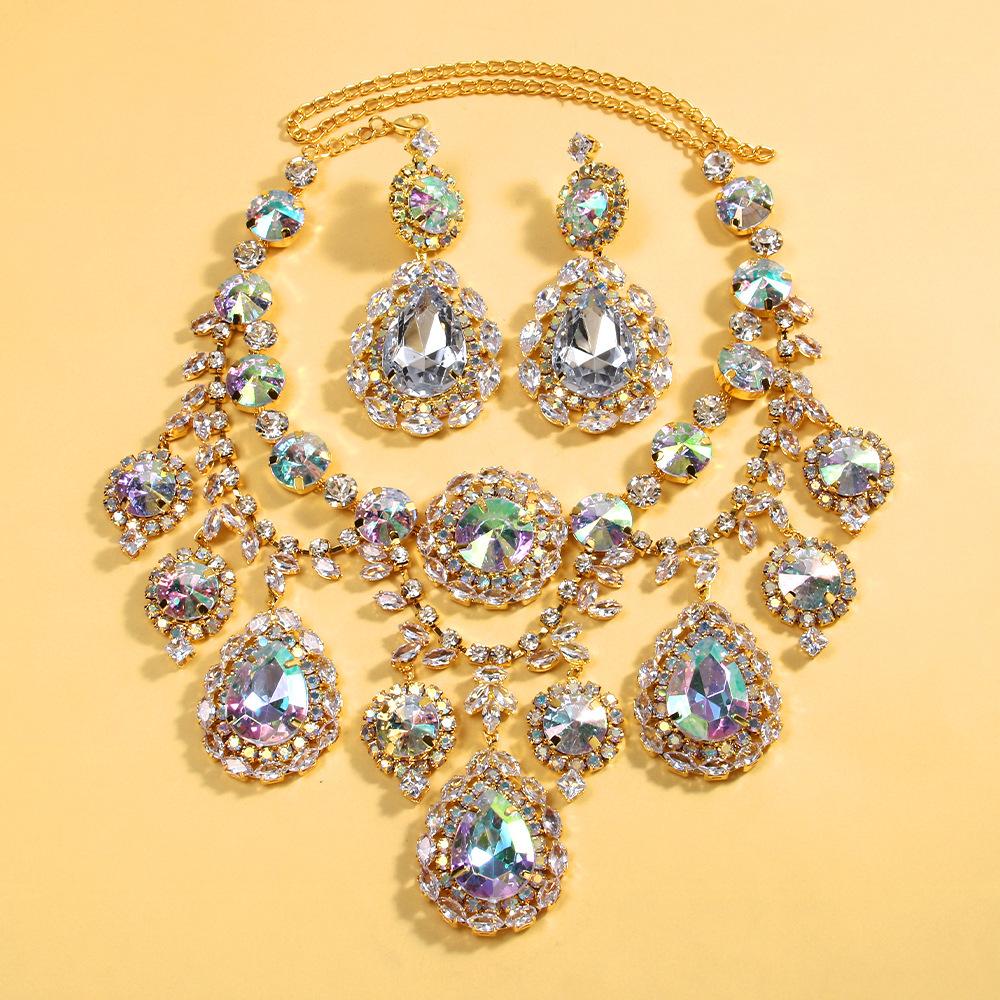 Exaggerated Water Drop Jewelry Set Personalized Design Rhinestone Necklace Earrings A Set Of Accessories Jewelry Set