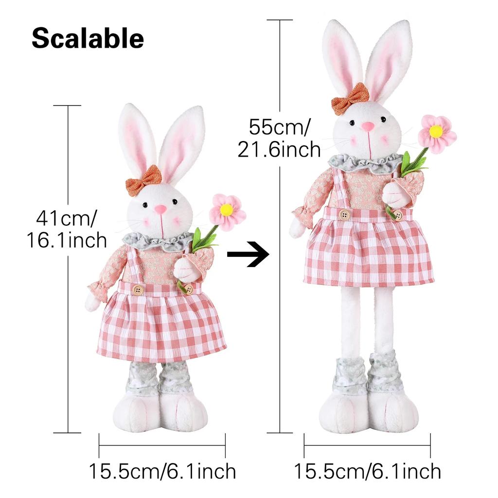 Easter Cute Rabbit Decorations Statues Easter Adjustable Resin Rabbit Decorations Easter Long-Legged Bunny Cartoon Doll Statue